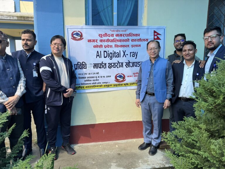 mayor of suryodaya municipality taking AI X Ray tuberclosis screening on 2 day campaign held in fikkal hospital